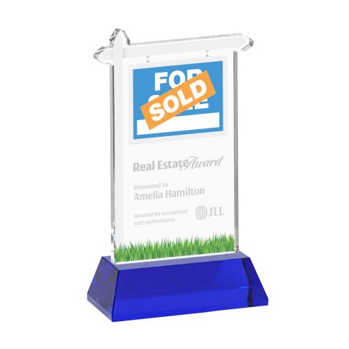 Corporate Awards - Crystal Awards - Real Estate Blue on Hartford Base Abstract / Misc Crystal Award
