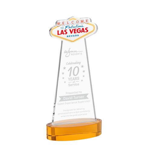 Corporate Awards - Crystal Awards - Las Vegas Amber on Alberton Base Abstract / Misc Crystal Award