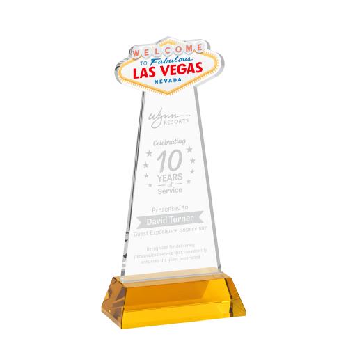 Corporate Awards - Crystal Awards - Las Vegas Amber on Hartford Base Abstract / Misc Crystal Award