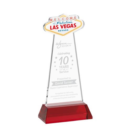 Corporate Awards - Crystal Awards - Las Vegas Red on Hartford Base Abstract / Misc Crystal Award