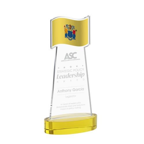 Corporate Awards - Crystal Awards - Flag Gold on Alberton Base Abstract / Misc Crystal Award