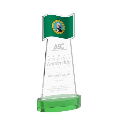 Corporate Awards - Crystal Awards - Flag Green on Alberton Base Abstract / Misc Crystal Award