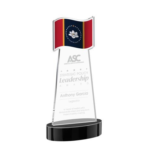 Corporate Awards - Crystal Awards - Flag Black on Alberton Base Abstract / Misc Crystal Award