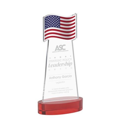 Corporate Awards - Crystal Awards - Flag Red on Alberton Base Abstract / Misc Crystal Award