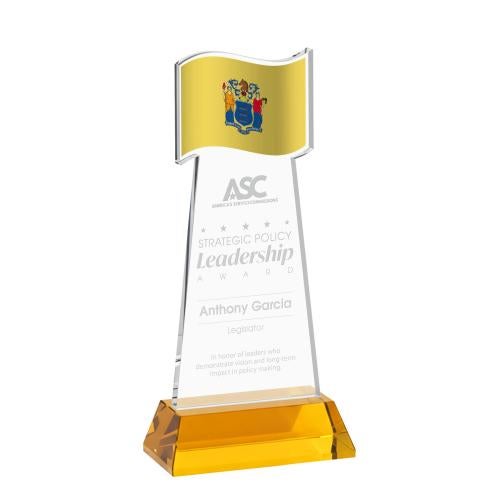 Corporate Awards - Crystal Awards - Flag Amber on Hartford Base Abstract / Misc Crystal Award