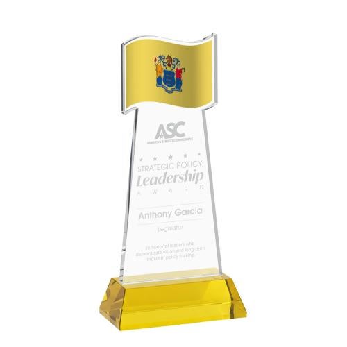 Corporate Awards - Crystal Awards - Flag Gold on Hartford Base Abstract / Misc Crystal Award