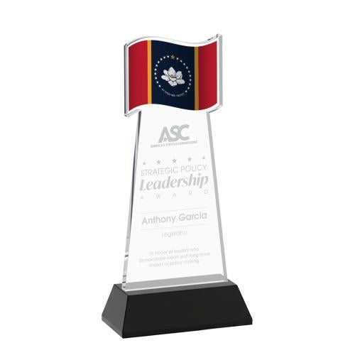 Corporate Awards - Crystal Awards - Flag Black on Hartford Base Abstract / Misc Crystal Award