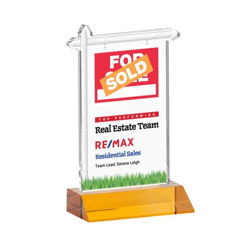 Corporate Awards - Crystal Awards - Real Estate Full Color Amber Abstract / Misc Crystal Award