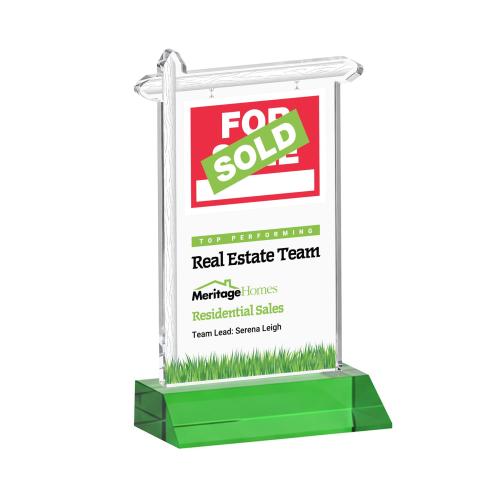Corporate Awards - Crystal Awards - Real Estate Full Color Green Abstract / Misc Crystal Award