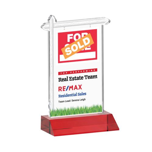 Corporate Awards - Crystal Awards - Real Estate Full Color Red Abstract / Misc Crystal Award