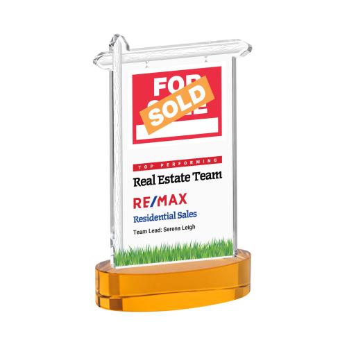 Corporate Awards - Crystal Awards - Real Estate Full Color Amber on Alberton Base Abstract / Misc Crystal Award