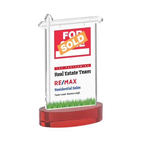 Corporate Awards - Crystal Awards - Real Estate Full Color Red on Alberton Base Abstract / Misc Crystal Award