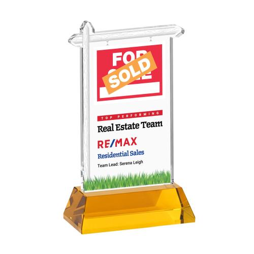 Corporate Awards - Crystal Awards - Real Estate Full Color Amber on Hartford Base Abstract / Misc Crystal Award