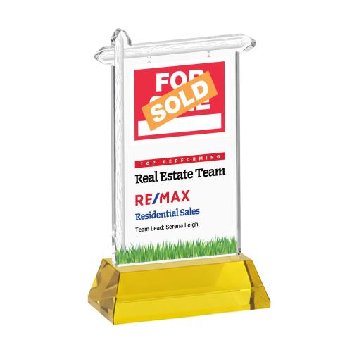 Corporate Awards - Crystal Awards - Real Estate Full Color Gold on Hartford Base Abstract / Misc Crystal Award