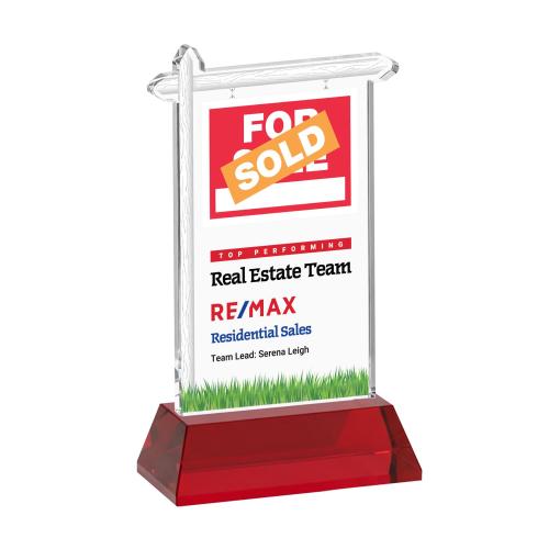 Corporate Awards - Crystal Awards - Real Estate Full Color Red on Hartford Base Abstract / Misc Crystal Award