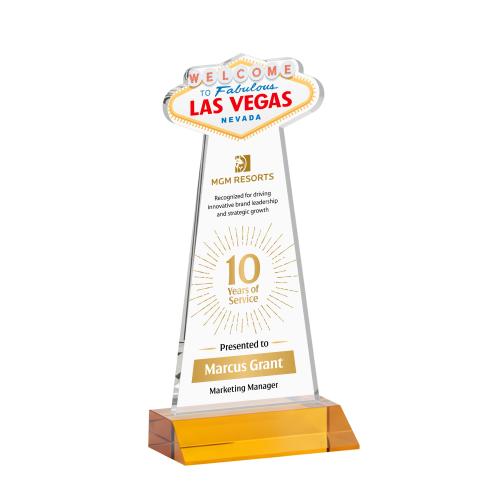 Corporate Awards - Crystal Awards - Las Vegas Full Color Amber Abstract / Misc Crystal Award