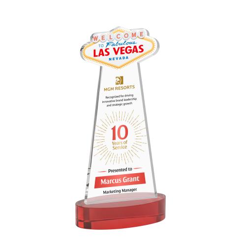 Corporate Awards - Crystal Awards - Las Vegas Full Color Red on Alberton Base Abstract / Misc Crystal Award