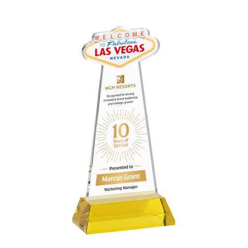 Corporate Awards - Crystal Awards - Las Vegas Full Color Gold on Hartford Base Abstract / Misc Crystal Award