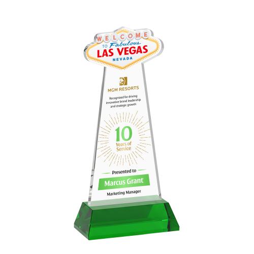 Corporate Awards - Crystal Awards - Las Vegas Full Color Green on Hartford Base Abstract / Misc Crystal Award