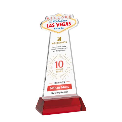 Corporate Awards - Crystal Awards - Las Vegas Full Color Red on Hartford Base Abstract / Misc Crystal Award