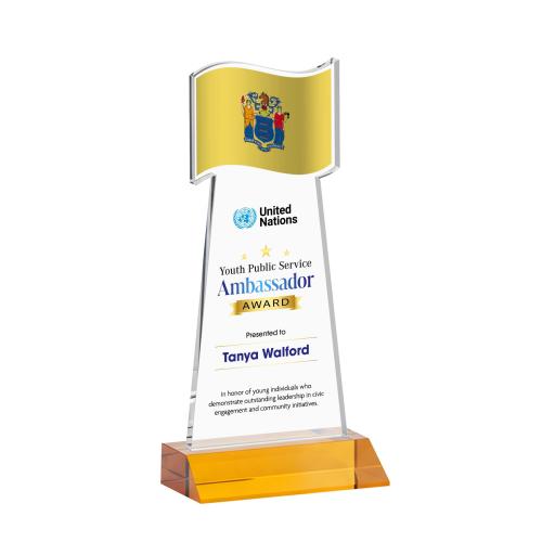 Corporate Awards - Crystal Awards - Flag Full Color Amber Abstract / Misc Crystal Award