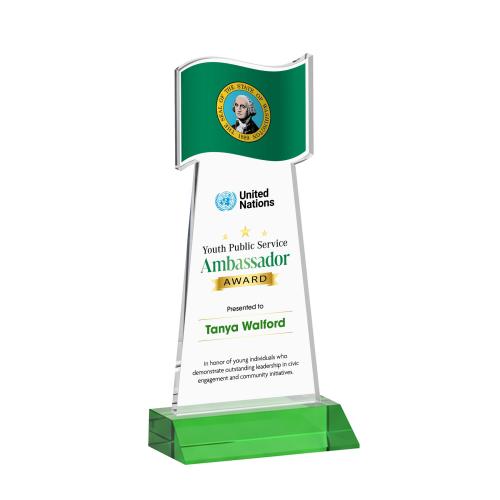 Corporate Awards - Crystal Awards - Flag Full Color Green Abstract / Misc Crystal Award