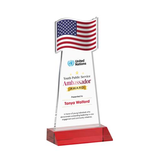 Corporate Awards - Crystal Awards - Flag Full Color Red Abstract / Misc Crystal Award