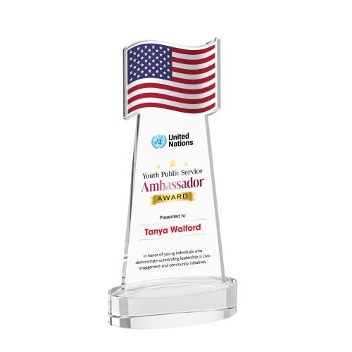 Corporate Awards - Crystal Awards - Flag Full Color Clear on Alberton Base Abstract / Misc Crystal Award