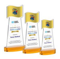 Flag Full Color Amber on Alberton Base Abstract / Misc Crystal Award - Service Awards