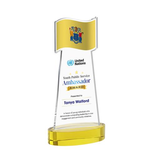 Corporate Awards - Crystal Awards - Flag Full Color Gold on Alberton Base Abstract / Misc Crystal Award