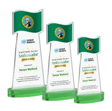 Flag Full Color Green on Alberton Base Abstract / Misc Crystal Award - Service Awards