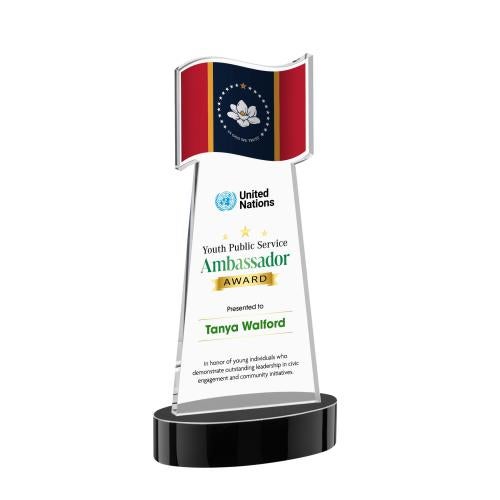 Corporate Awards - Crystal Awards - Flag Full Color Black on Alberton Base Abstract / Misc Crystal Award