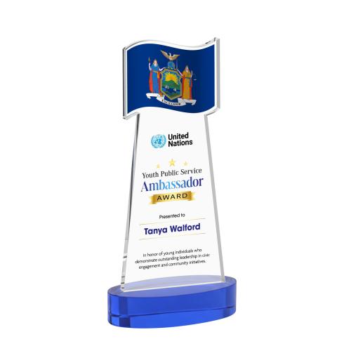 Corporate Awards - Crystal Awards - Flag Full Color Blue on Alberton Base Abstract / Misc Crystal Award