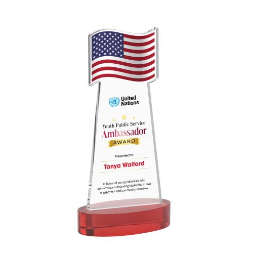 Corporate Awards - Crystal Awards - Flag Full Color Red on Alberton Base Abstract / Misc Crystal Award