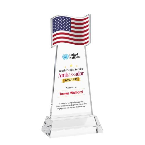 Corporate Awards - Crystal Awards - Flag Full Color Clear on Hartford Base Abstract / Misc Crystal Award