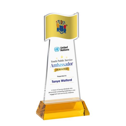 Corporate Awards - Crystal Awards - Flag Full Color Amber on Hartford Base Abstract / Misc Crystal Award