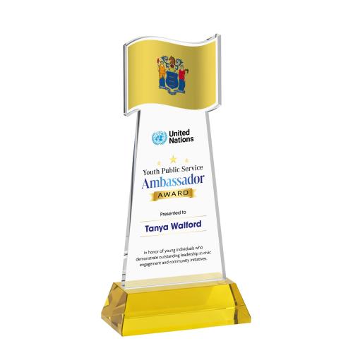 Corporate Awards - Crystal Awards - Flag Full Color Gold on Hartford Base Abstract / Misc Crystal Award