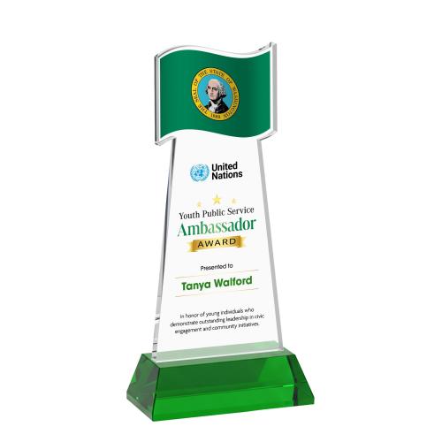 Corporate Awards - Crystal Awards - Flag Full Color Green on Hartford Base Abstract / Misc Crystal Award