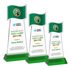Flag Full Color Green on Hartford Base Abstract / Misc Crystal Award - Service Awards