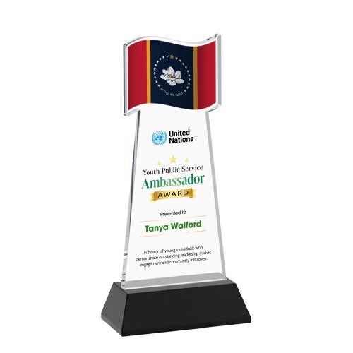 Corporate Awards - Crystal Awards - Flag Full Color Black on Hartford Base Abstract / Misc Crystal Award