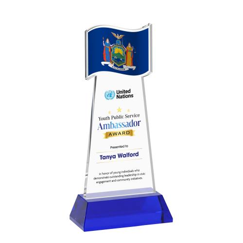 Corporate Awards - Crystal Awards - Flag Full Color Blue on Hartford Base Abstract / Misc Crystal Award