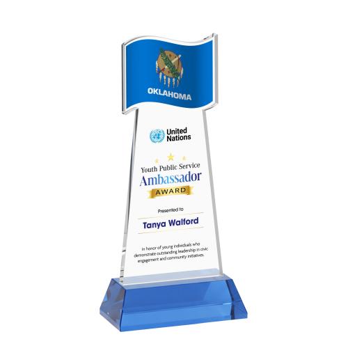 Corporate Awards - Crystal Awards - Flag Full Color Sky Blue on Hartford Base Abstract / Misc Crystal Award