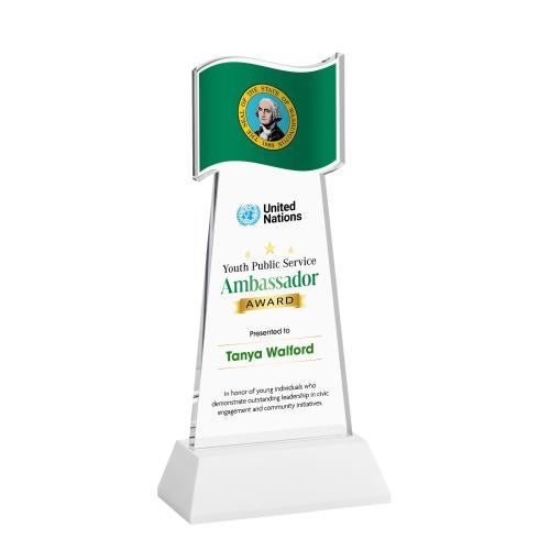 Corporate Awards - Crystal Awards - Flag Full Color White on Hartford Base Abstract / Misc Crystal Award