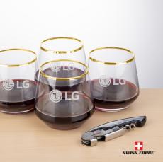 Swiss Force Opener & Tucson Gold Rim Stemless Wine - Etched Barware