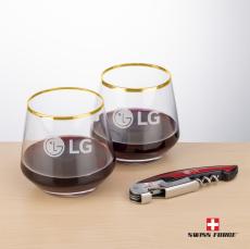 Swiss Force Opener & Tucson Gold Rim Stemless Wine - Corporate Recognition Gifts