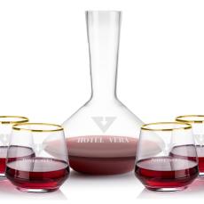 Tucson Carafe & Stemless Wine Set - Gold Rim - Corporate Recognition Gifts