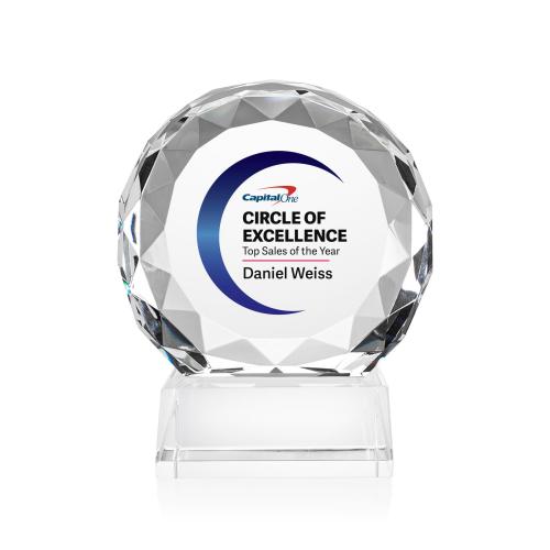 Corporate Awards - Crystal Awards - Victory Full Color Circle Crystal Award