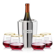 Pescara Wine Cooler & Tucson Gold Rim Stemless Wine - Corporate Recognition Gifts