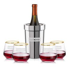Milano Wine Cooler & Tucson Gold Rim Stemless Wine - Etched Barware