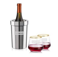 Milano Wine Cooler & Tucson Gold Rim Stemless Wine - Corporate Recognition Gifts